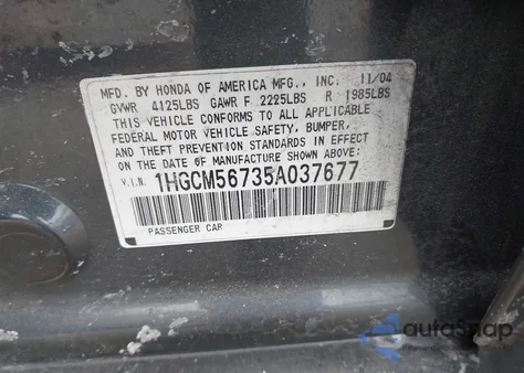 2005 Honda Accord 2.4 Ex z USA, uszkodzony, nr VIN 1HGCM56735A037677